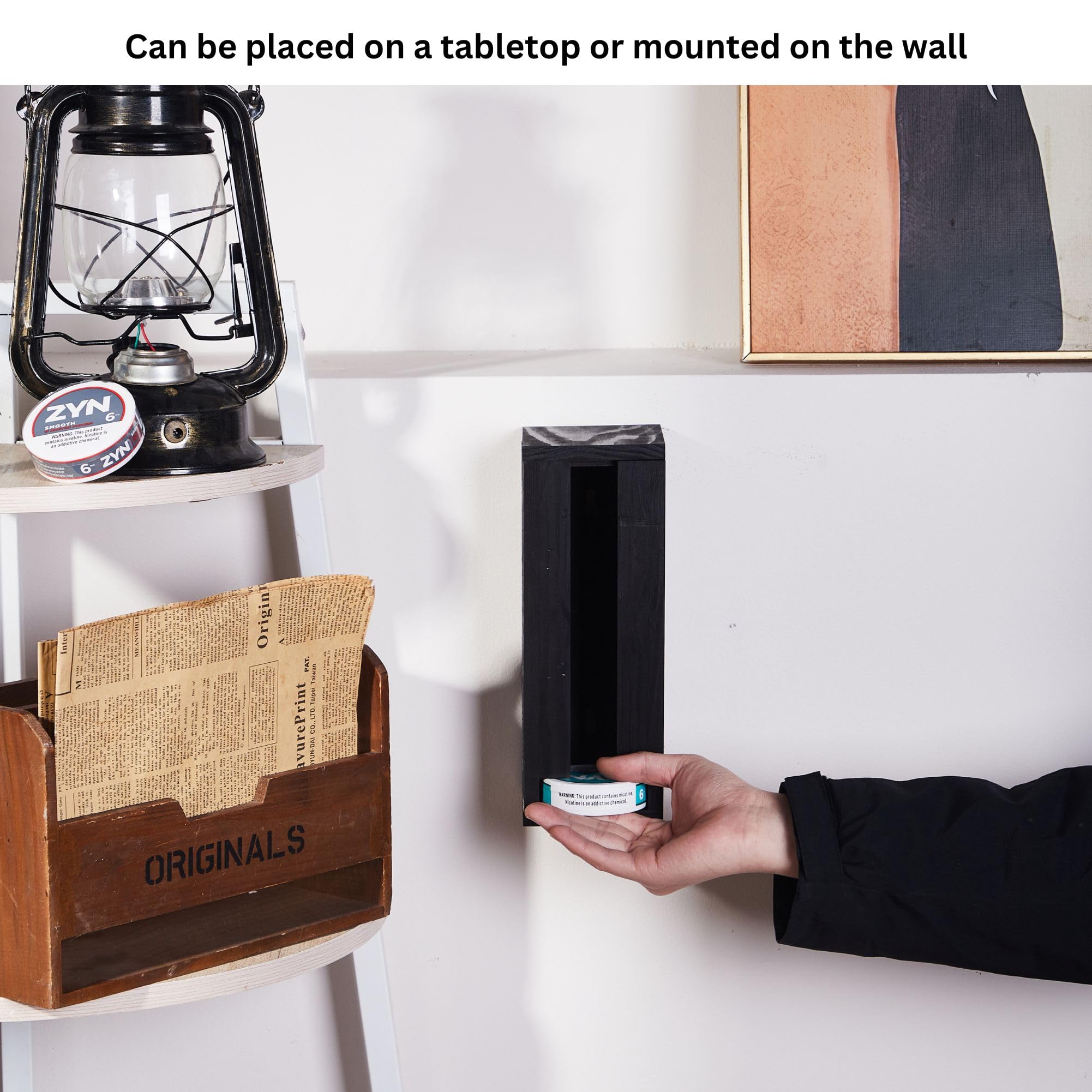 GoFika ZYN can holder dispenser black bottom-dispense action for easy refills
