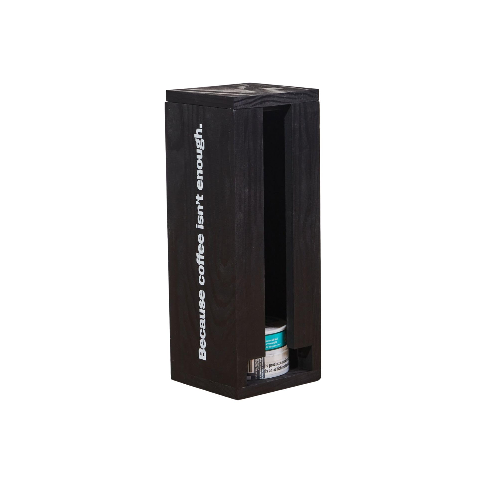 GoFika ZYN can holder dispenser black front view with bottom-dispense access
