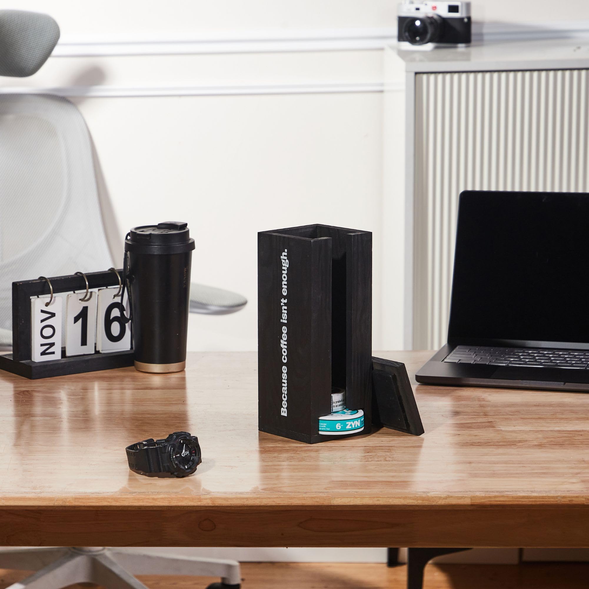 GoFika ZYN can holder dispenser black side mount showing space-saving placement