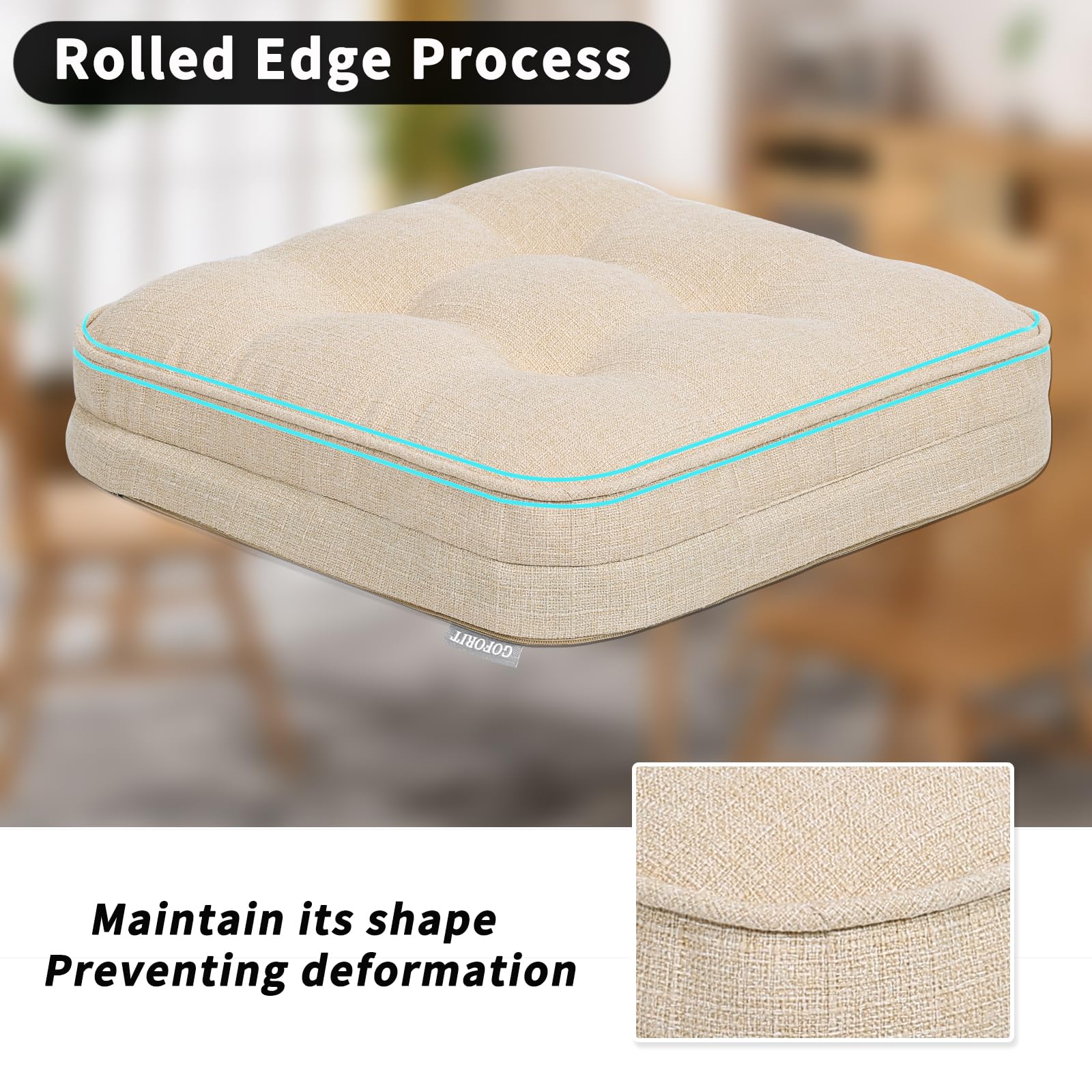 GOFORIT beige 16x16 cushion fits dining chairs for everyday comfort