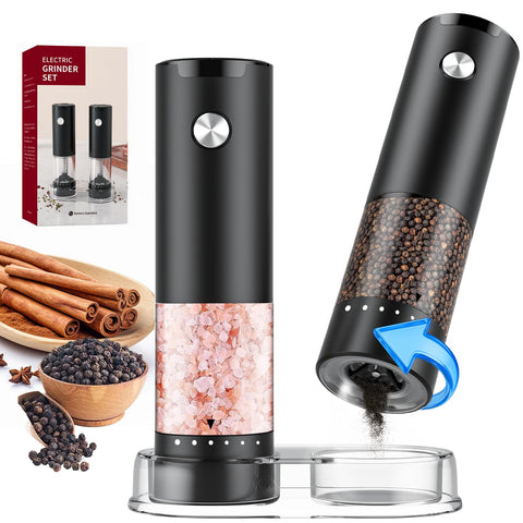 gofuch electric salt and pepper grinder with base-rotating control for precise seasoning.