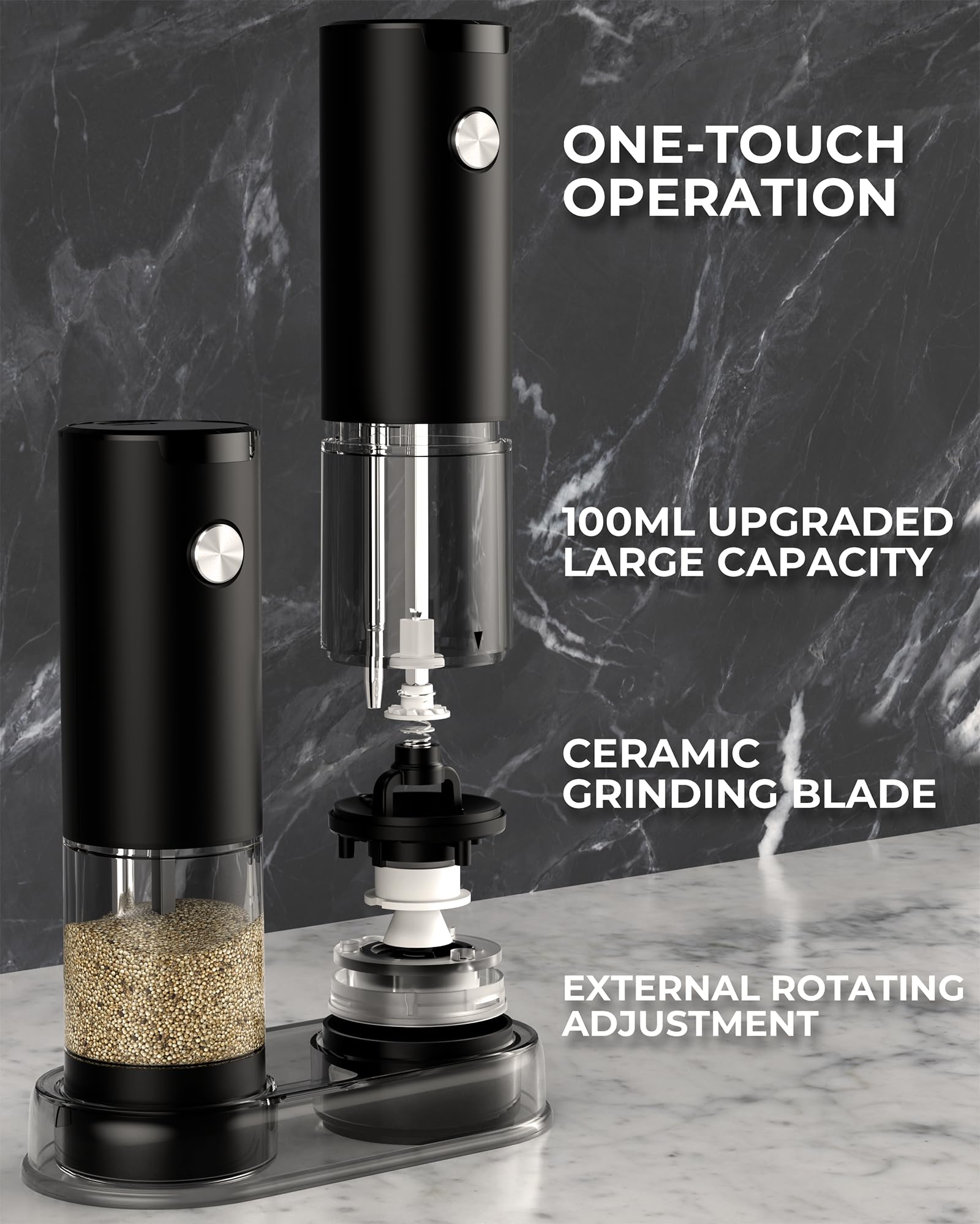 gofuch 360-degree transparent container shows spice levels at a glance.