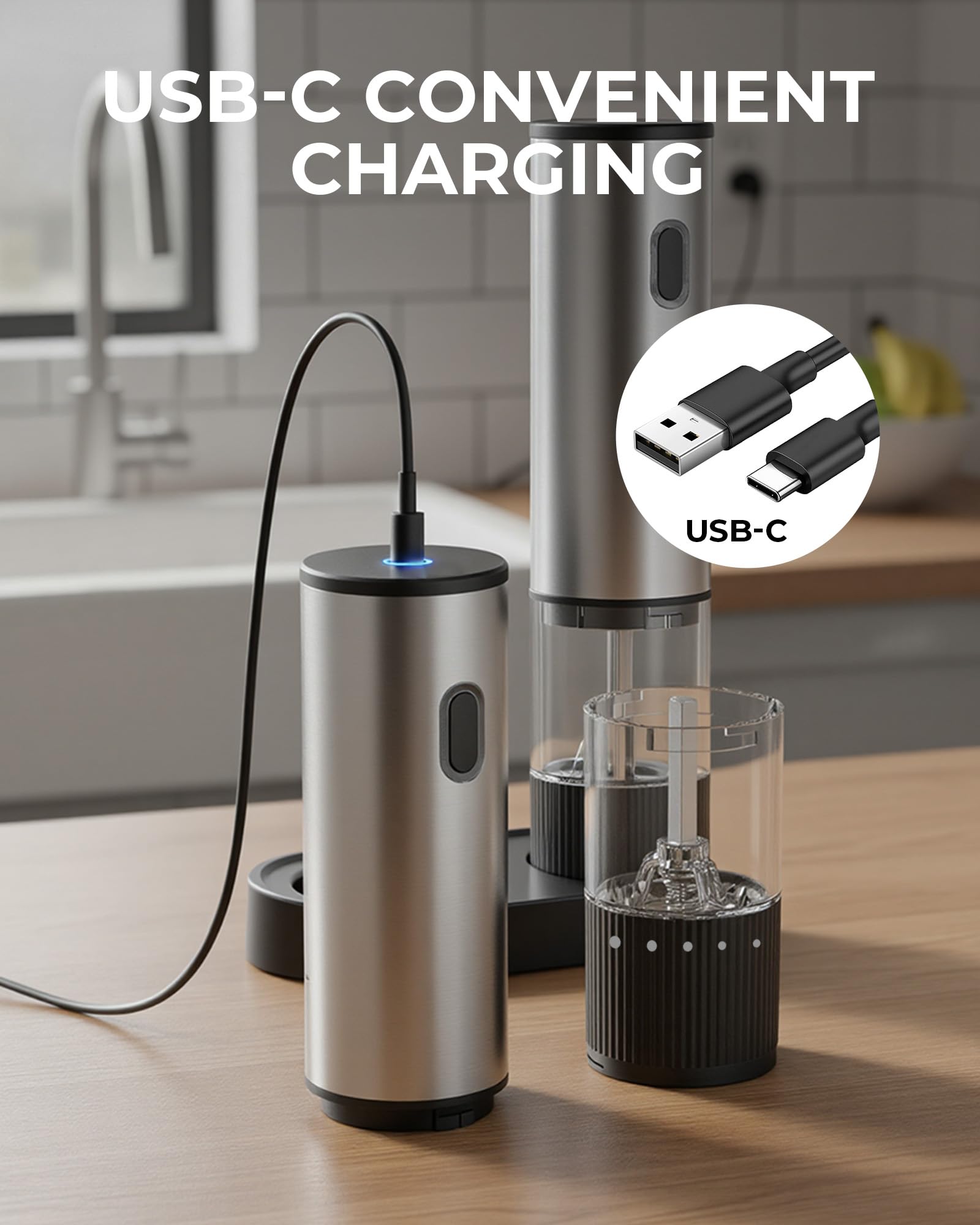 Gofuch grinder with LED light for precise seasoning during dining.