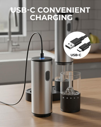 Gofuch grinder with LED light for precise seasoning during dining.