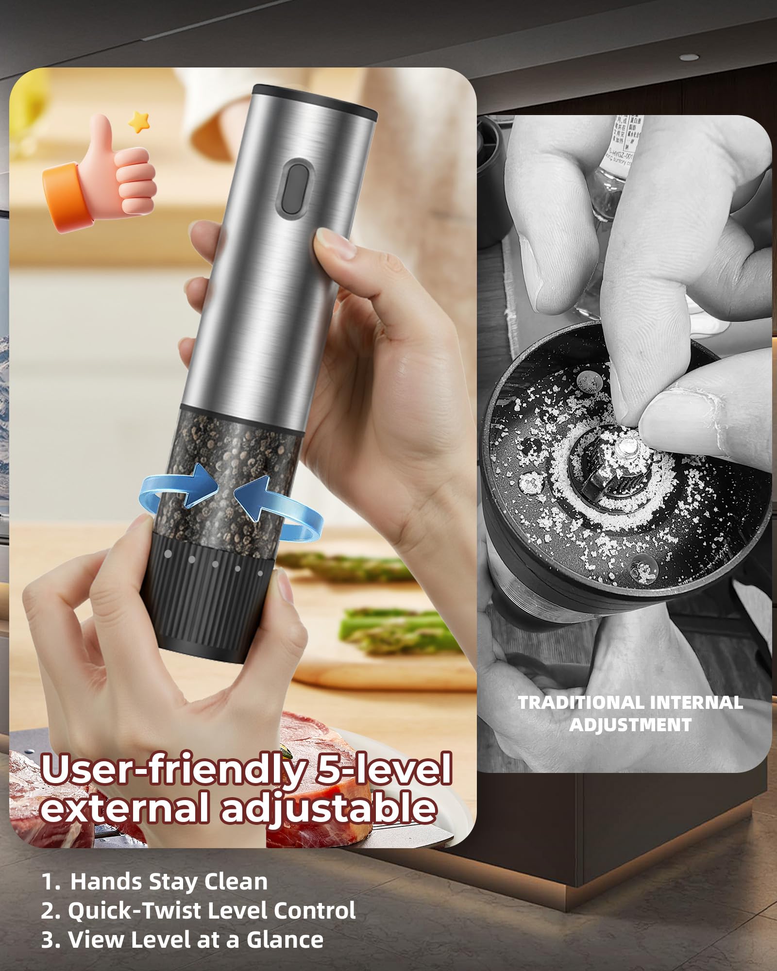Gofuch grinder showing USB recharge capability for daily use.