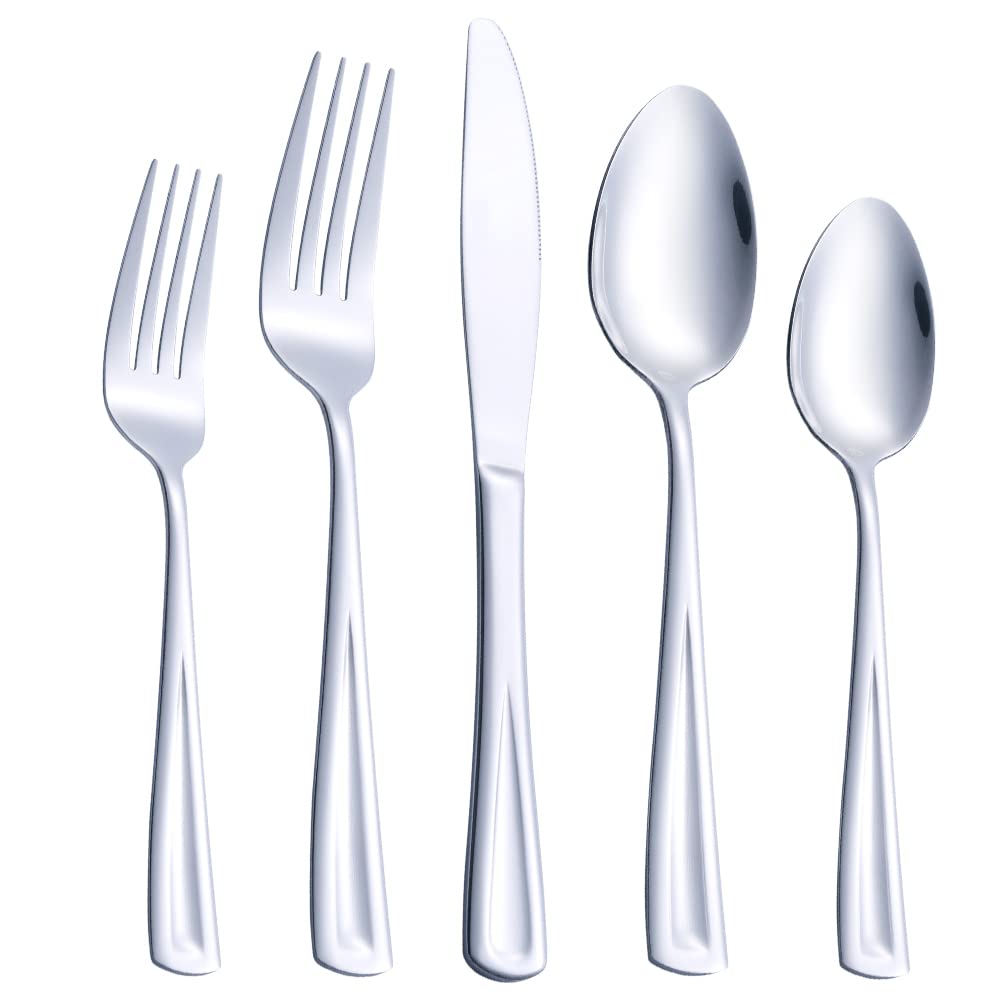 GoGeiLi 30-piece flatware set for 6 with a mirror finish, ideal for formal dinners.
