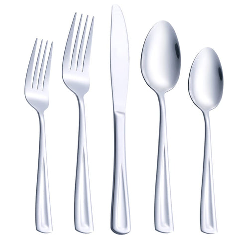 GoGeiLi 30-piece flatware set for 6 with a mirror finish, ideal for formal dinners.