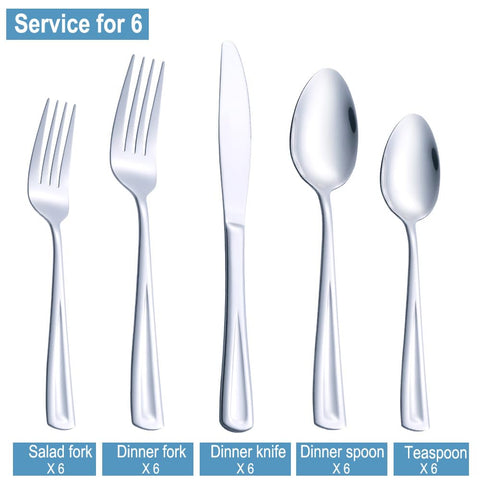 GoGeiLi stainless steel cutlery in grade 430, dishwasher-safe for easy cleaning.