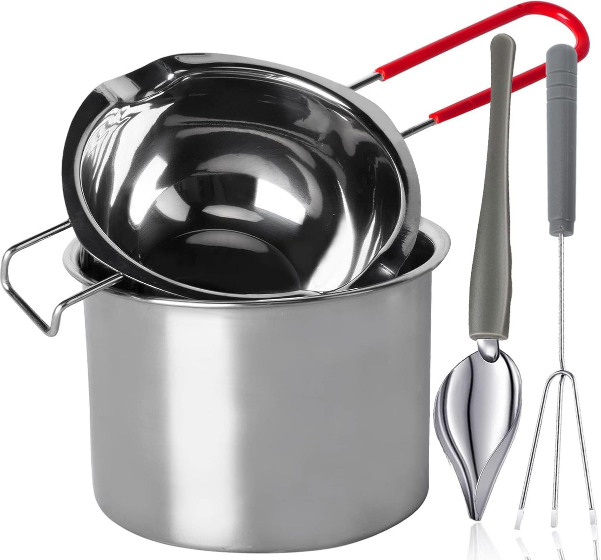 Goging stainless steel double boiler front view shows sturdy design for gentle heating.