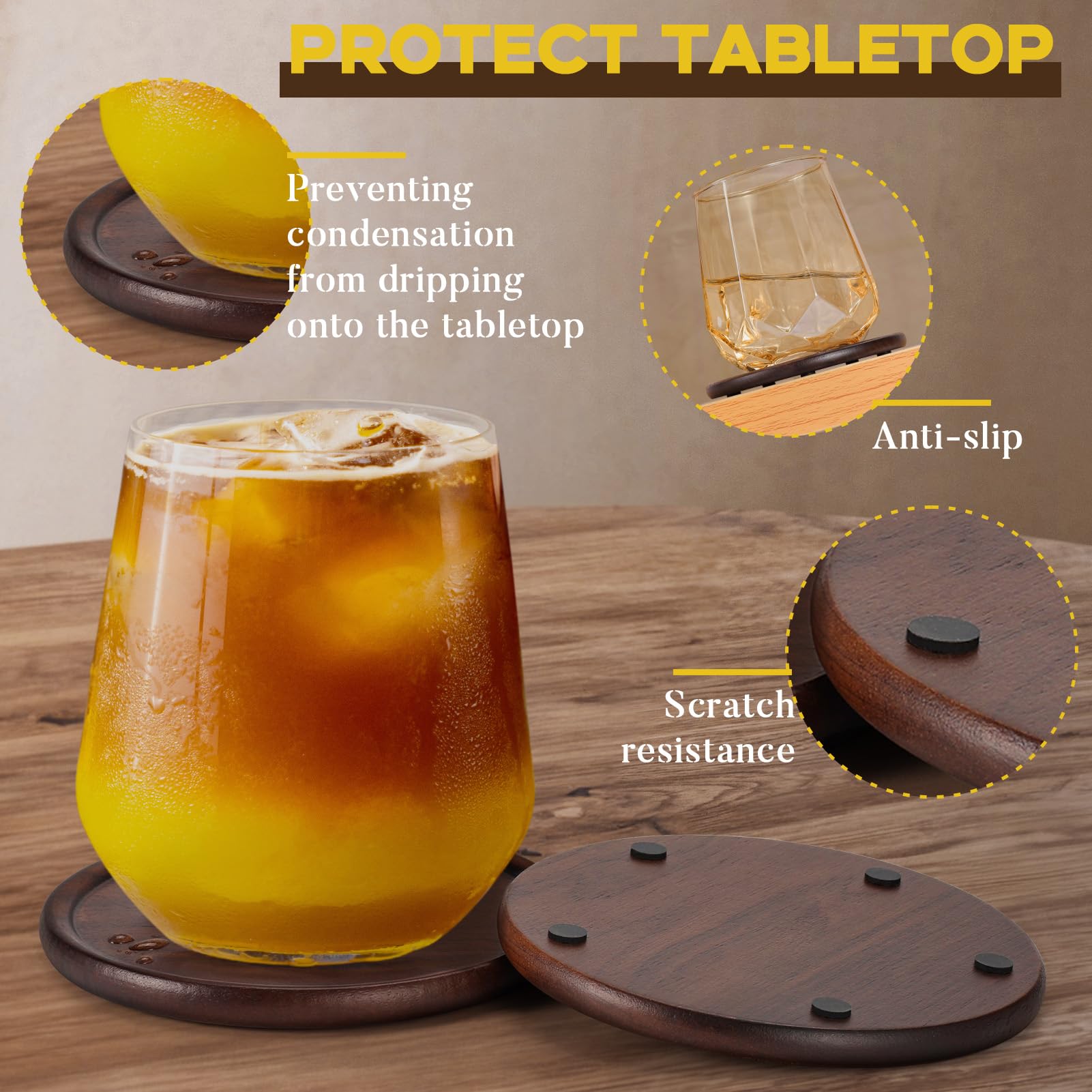 GOH DODD coaster bottom rubber feet prevent slips and table scratches.