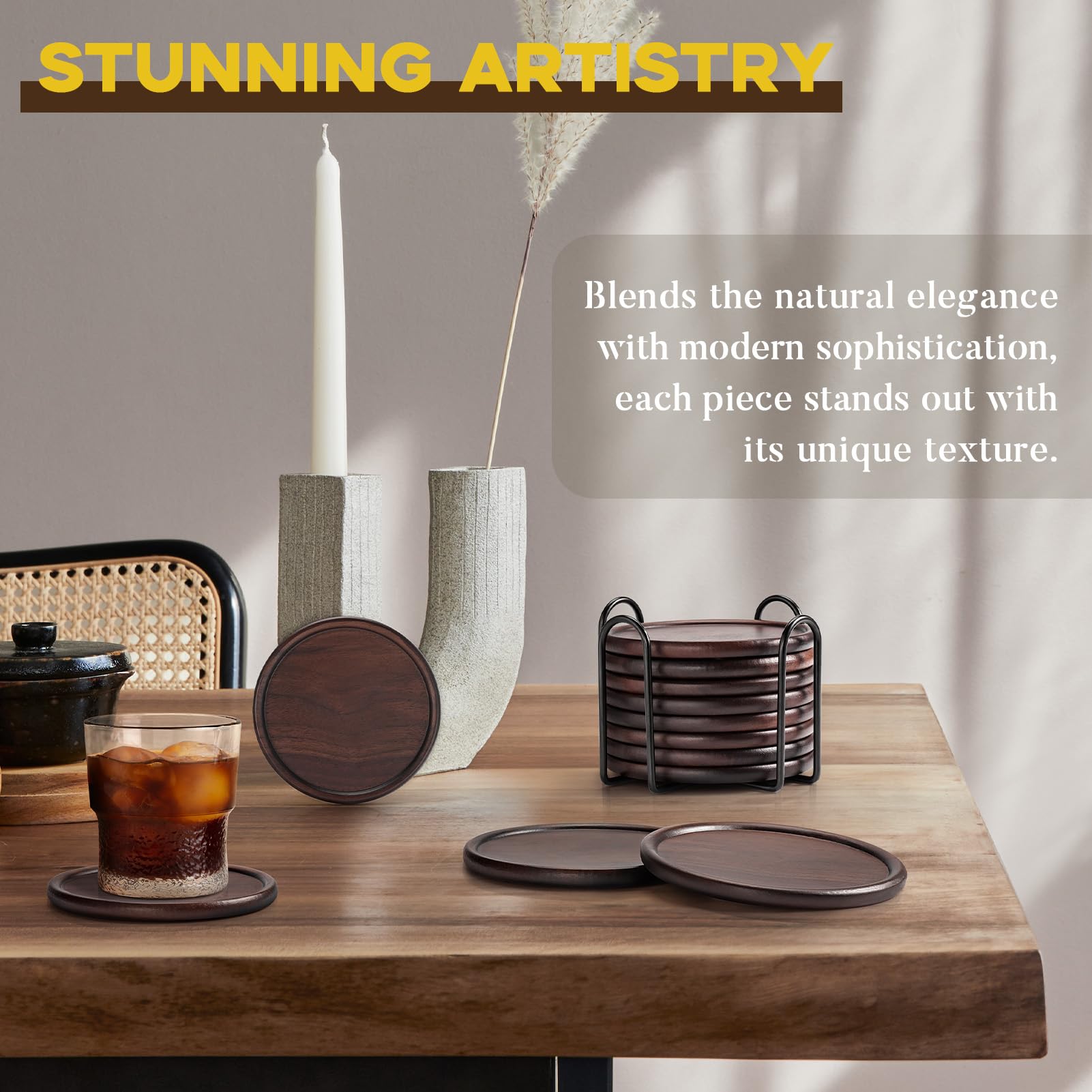 GOH DODD coasters on dining table show tabletop protection and elegance.