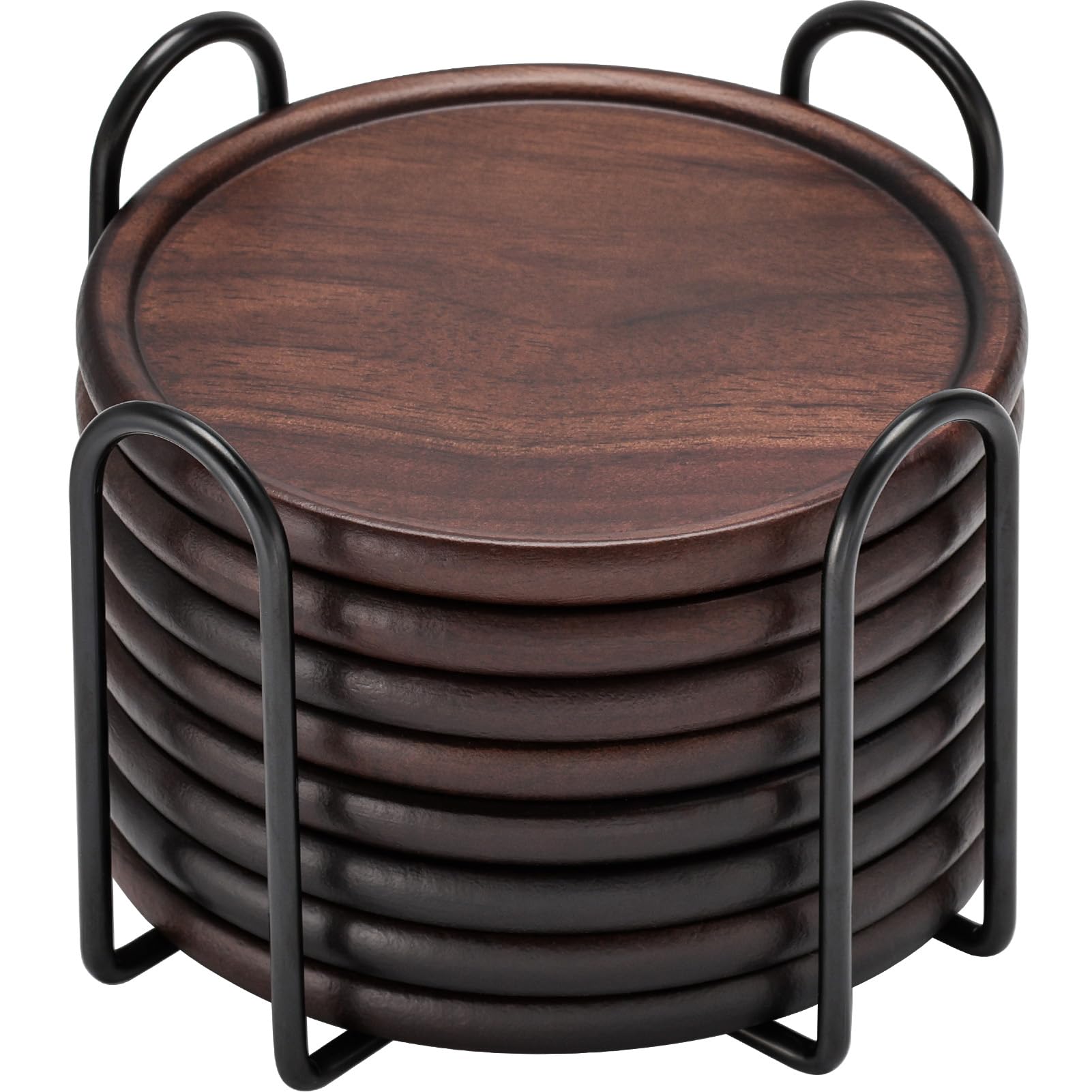 GOH DODD walnut coasters set of eight with metal holder protect surfaces stylishly.