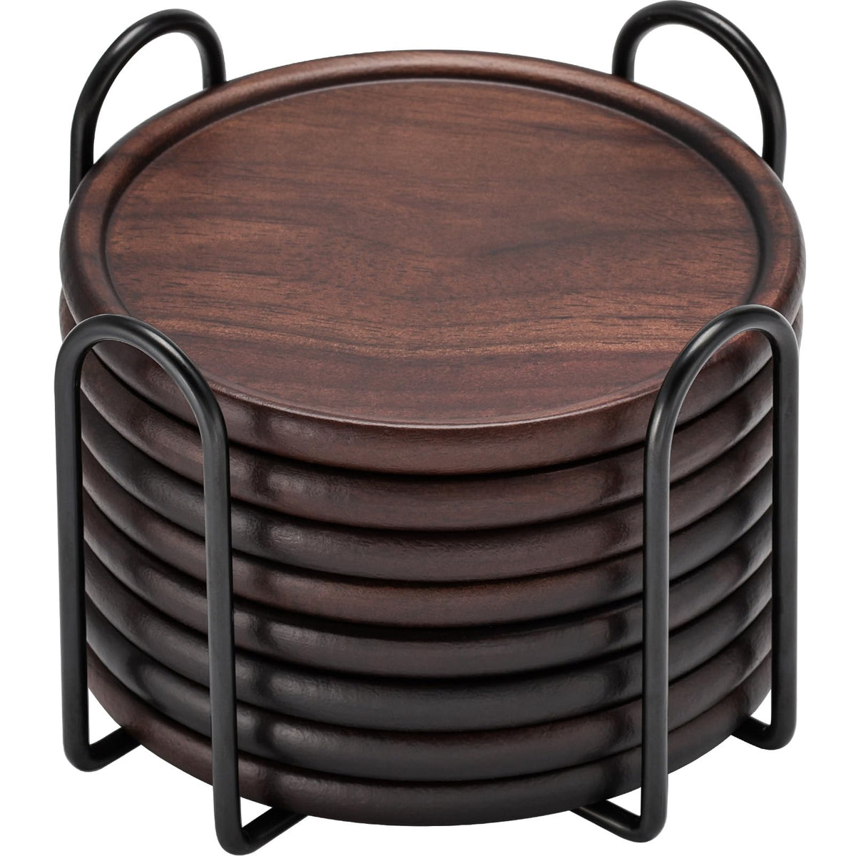 GOH DODD walnut coasters set of eight with metal holder protect surfaces stylishly.