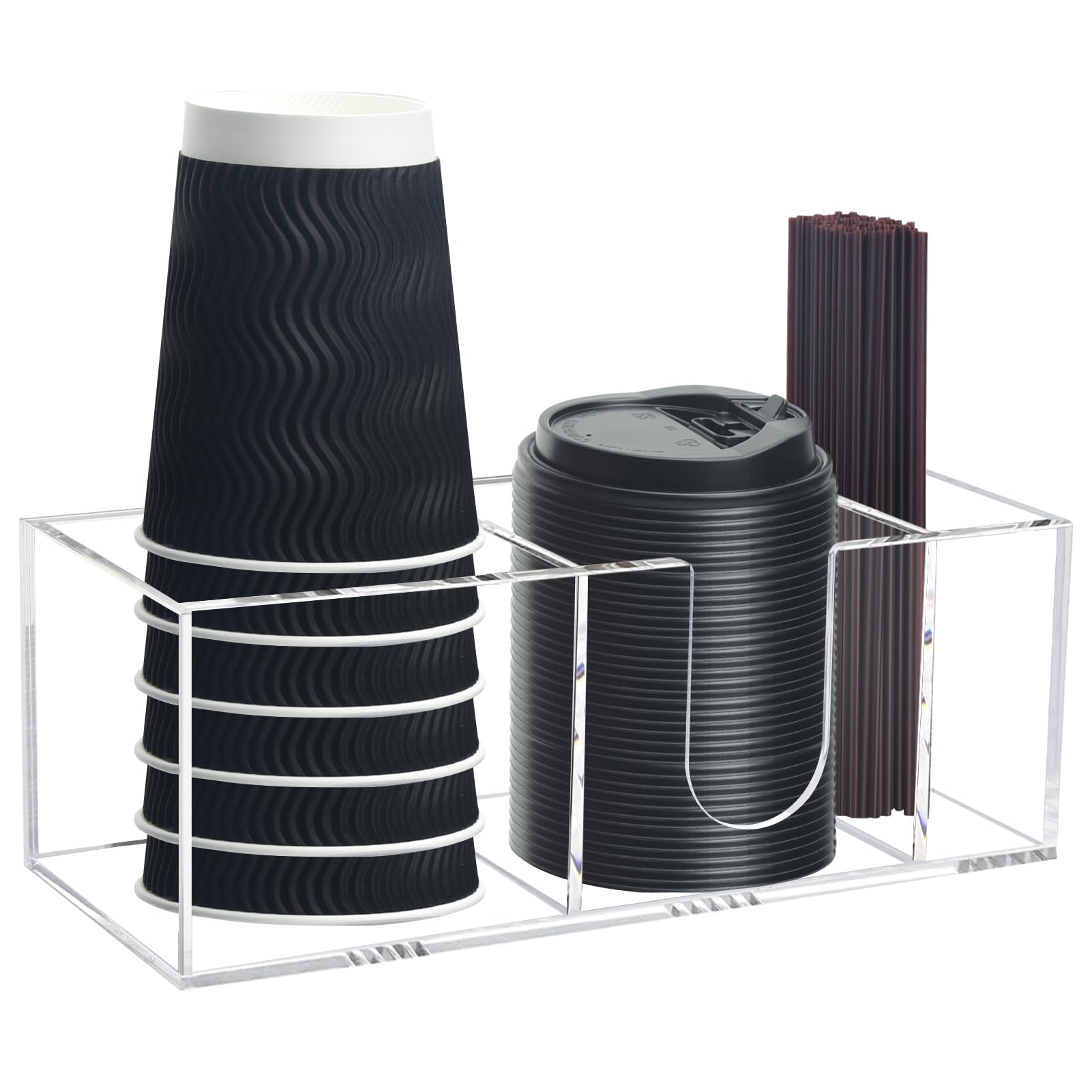 Goindy 3-slot coffee bar organizer keeps cups neatly arranged for quick access.