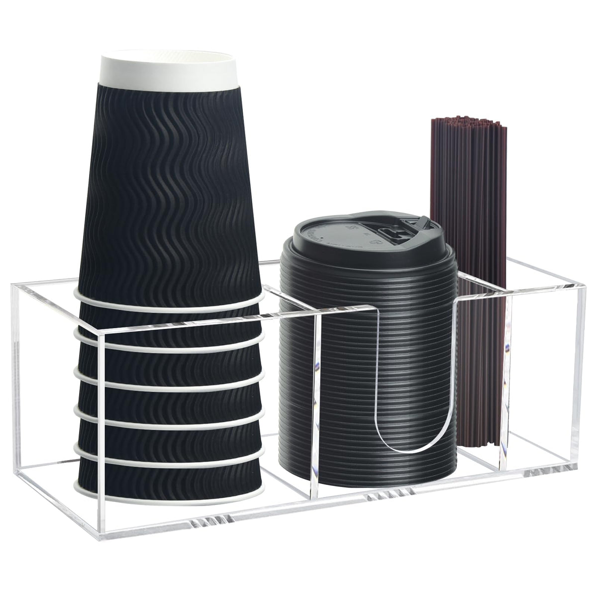 Goindy 3-slot coffee bar organizer keeps cups neatly arranged for quick access.