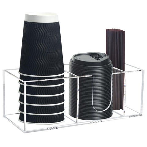 Goindy 3-slot coffee bar organizer keeps cups neatly arranged for quick access.