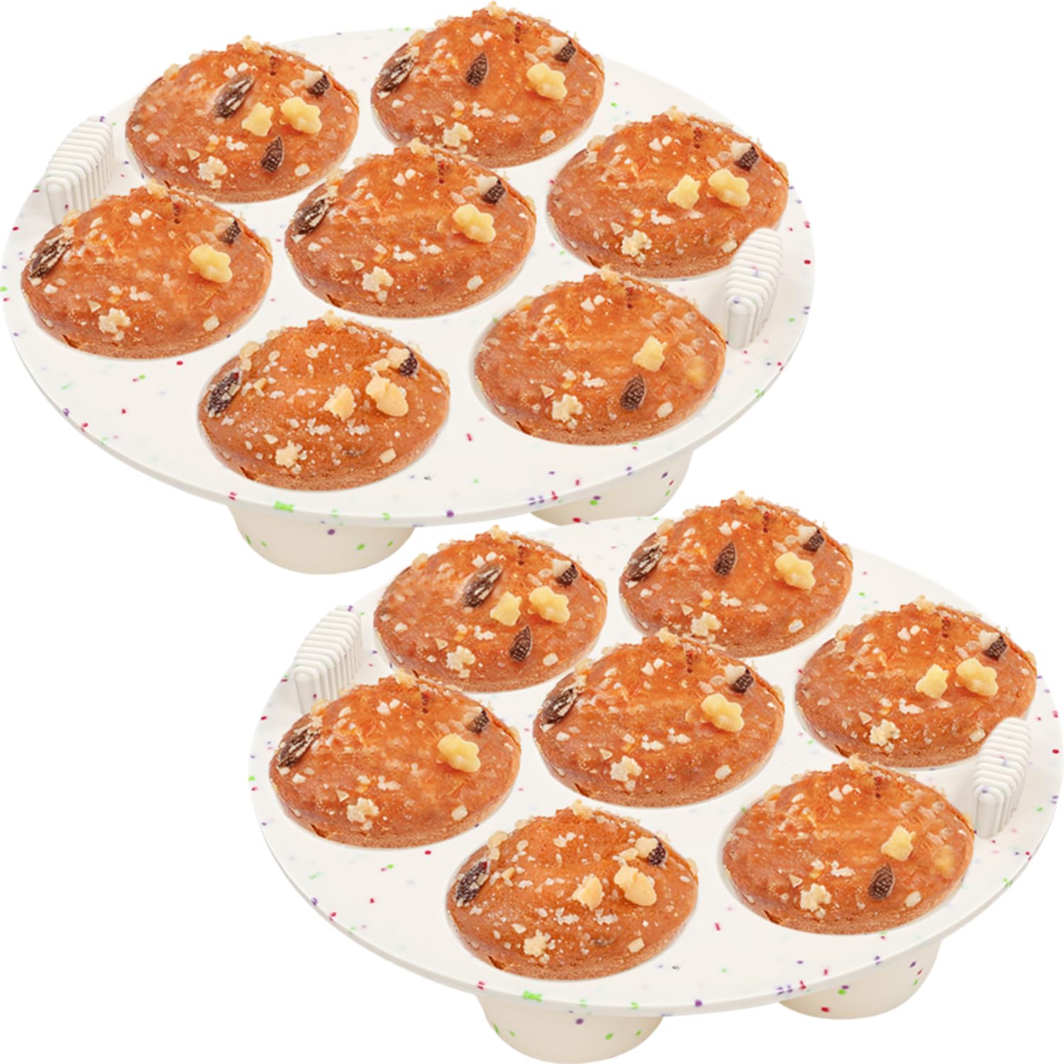 GOKCEN's silicone egg bite molds close-up shows round confetti lid for easy release.