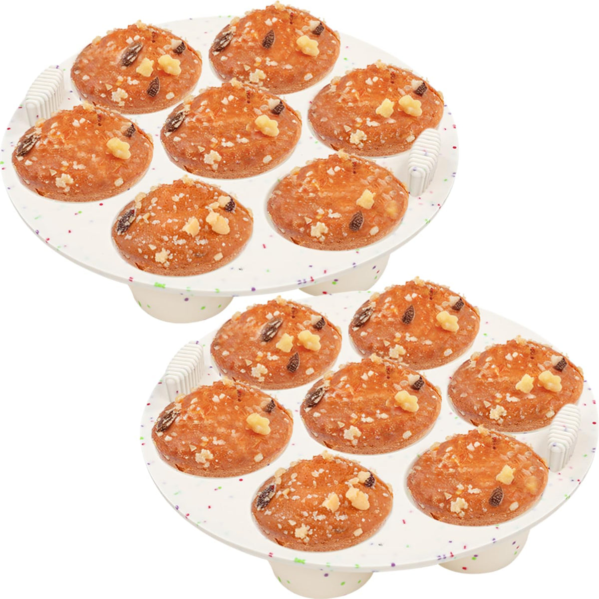 GOKCEN's silicone egg bite molds close-up shows round confetti lid for easy release.