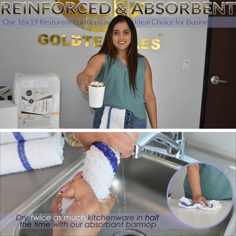 GOLD TEXTILES white bar mop color-fastness display maintains bright look after washing