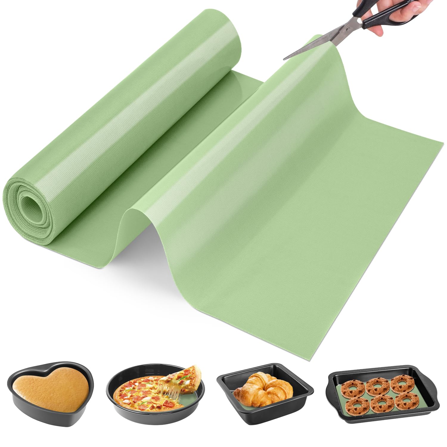 Goldeer silicone baking mat roll flat on counter for easy rolling and reuse.