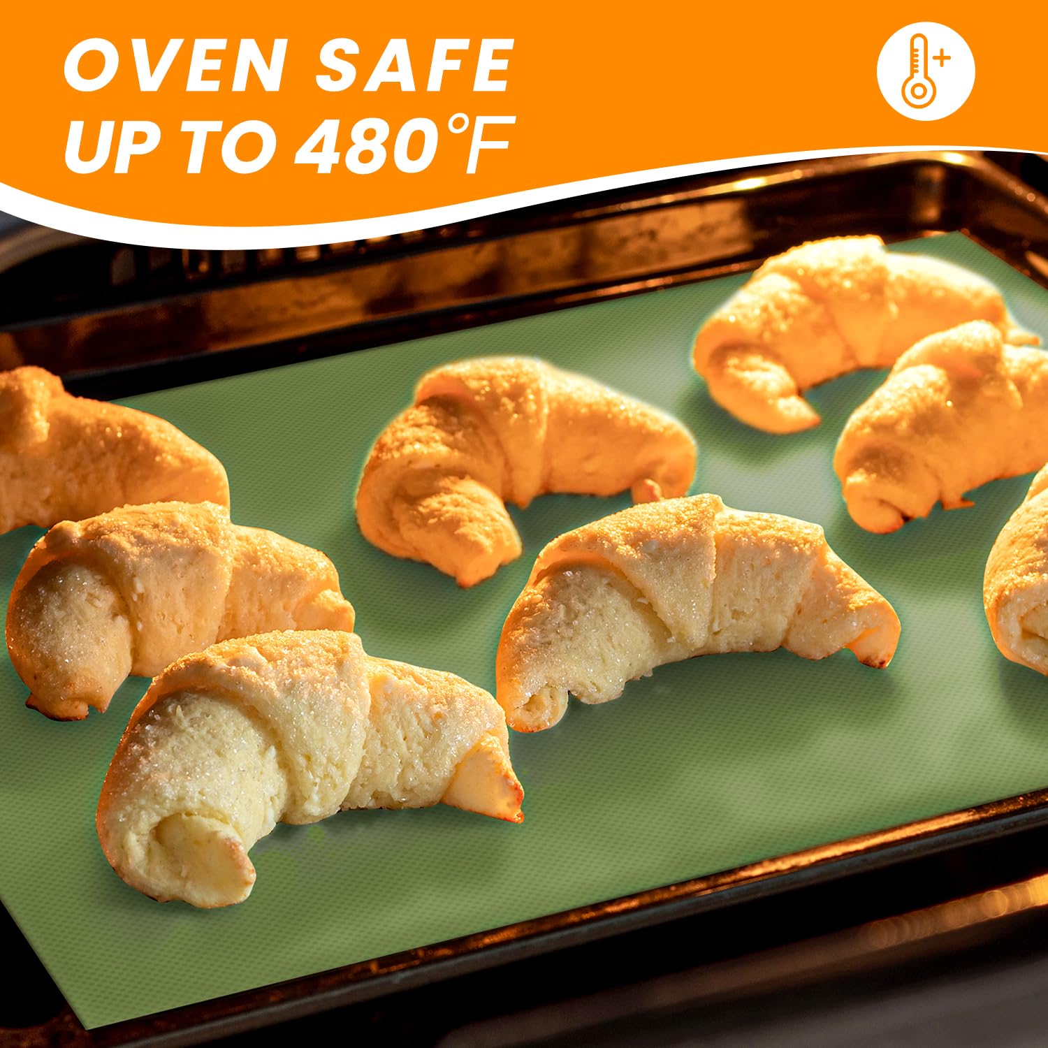 Goldeer mat in oven showing heat resistance up to 480F.