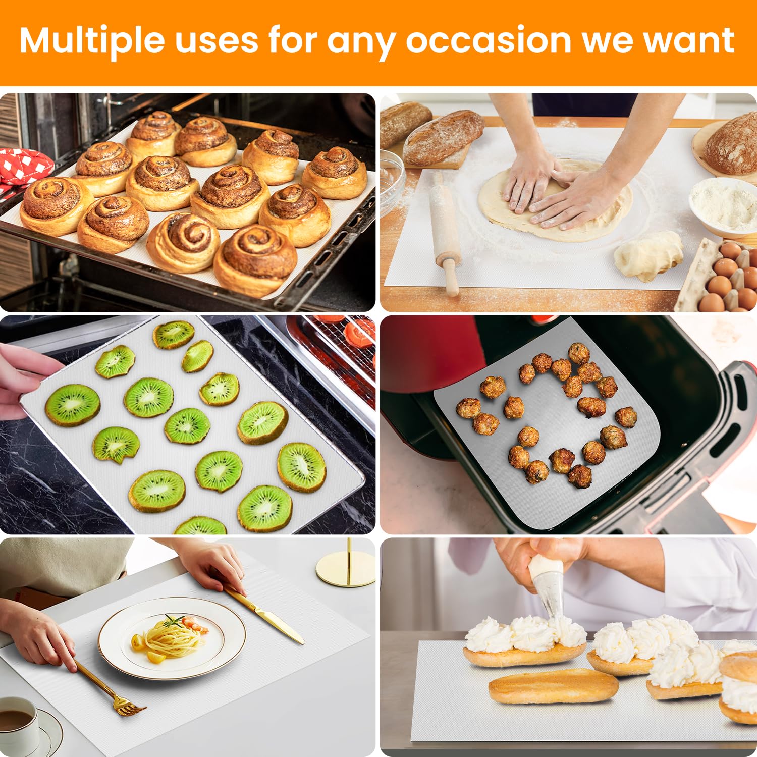 Goldeer versatile mat doubles as pan liner for baking sheets.