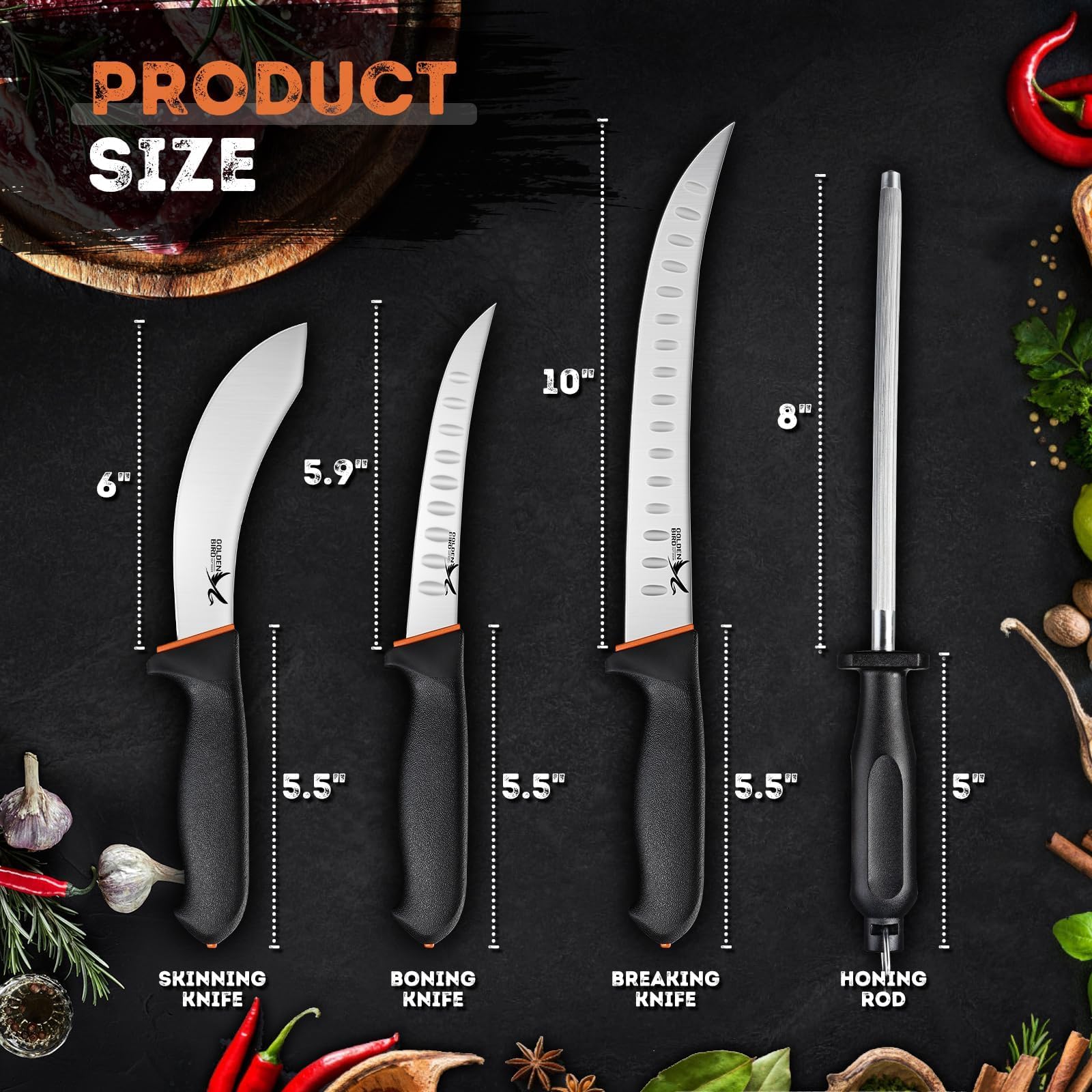 Golden Bird 6-inch skinning knife for clean, controlled slices