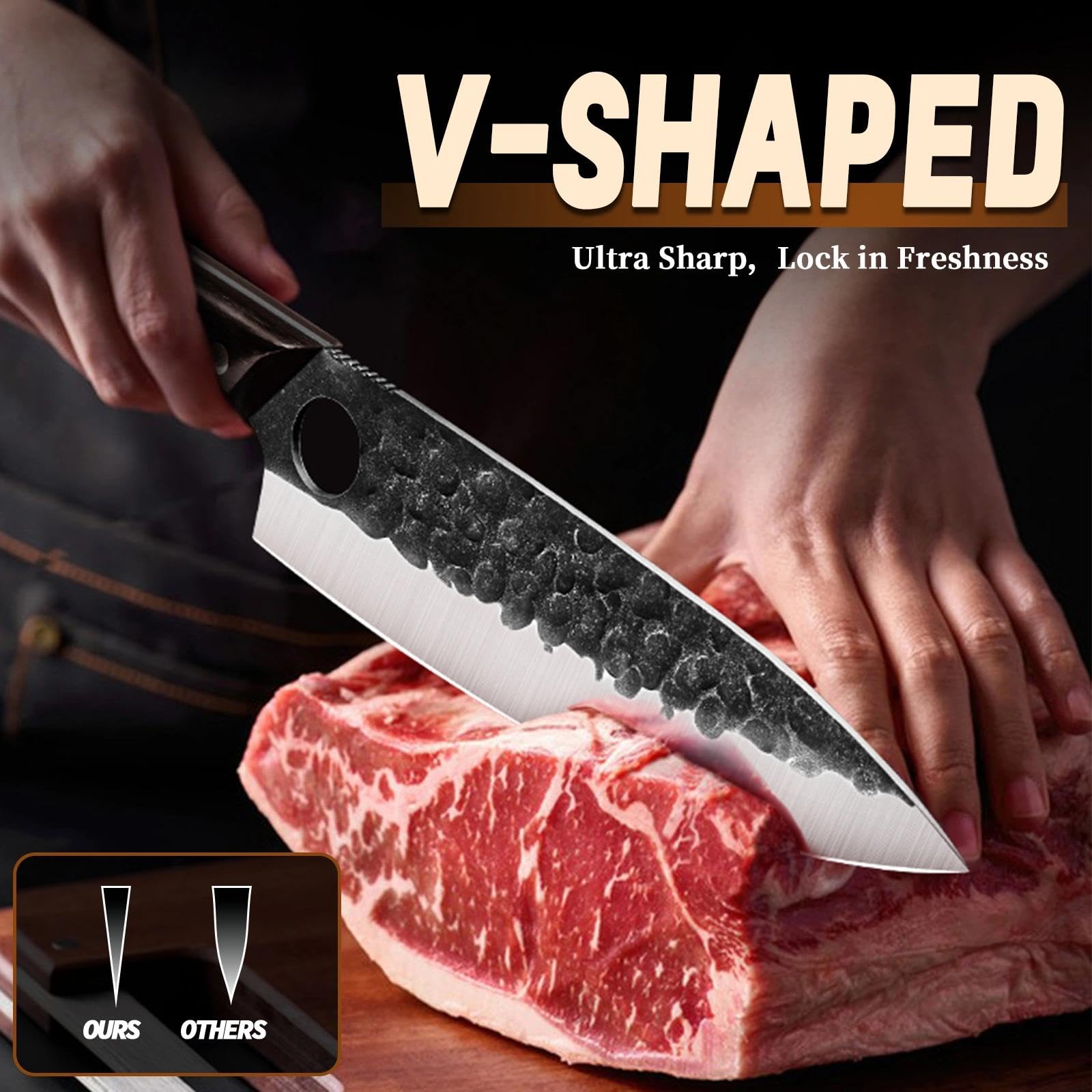 Golden Bird 8-inch chef knife with razor edge for precise slicing.