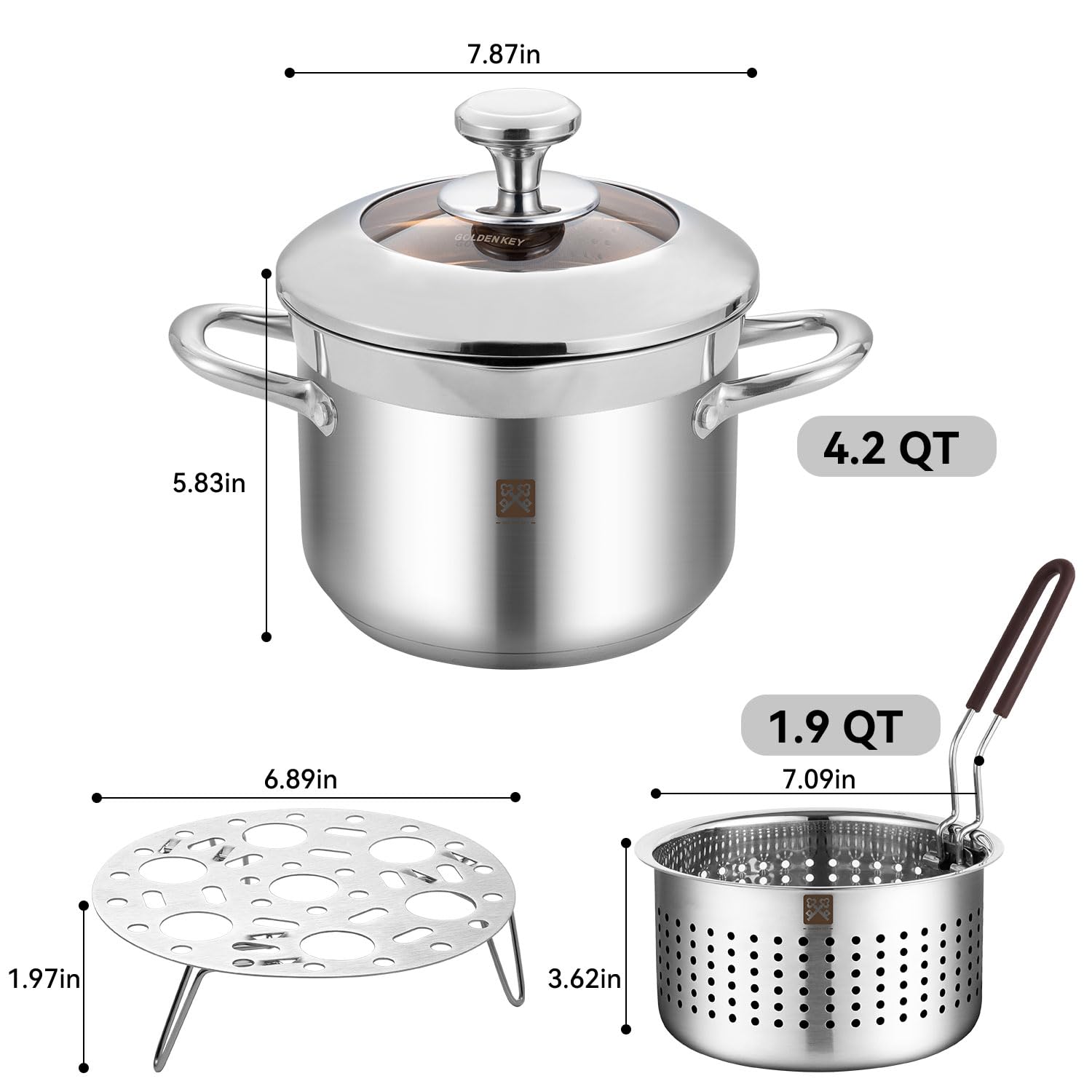 GOLDEN KEY deep fryer pot tilt-edge design for safe oil pouring.