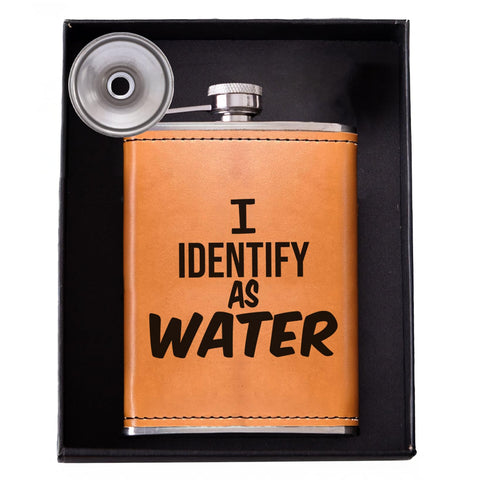 Golden Rain 8oz leather flask front view for gifting and everyday carry.