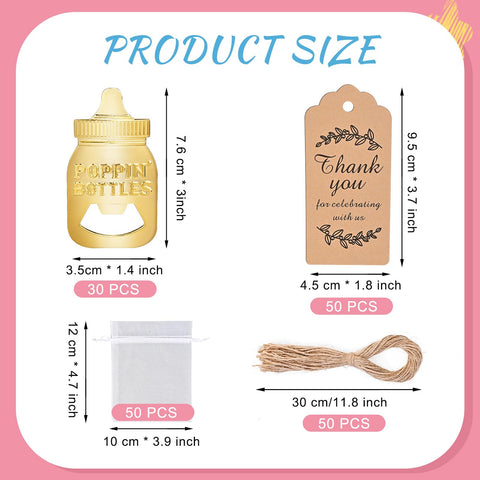 GOLDGE baby shower bottle opener favors packaged set for easy guest gifting.
