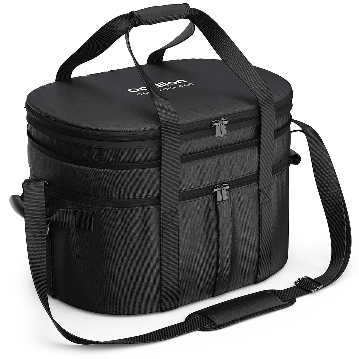 Goldlion carrying bag with Ninja PossibleCooker Pro front view for easy travel with hot meals.