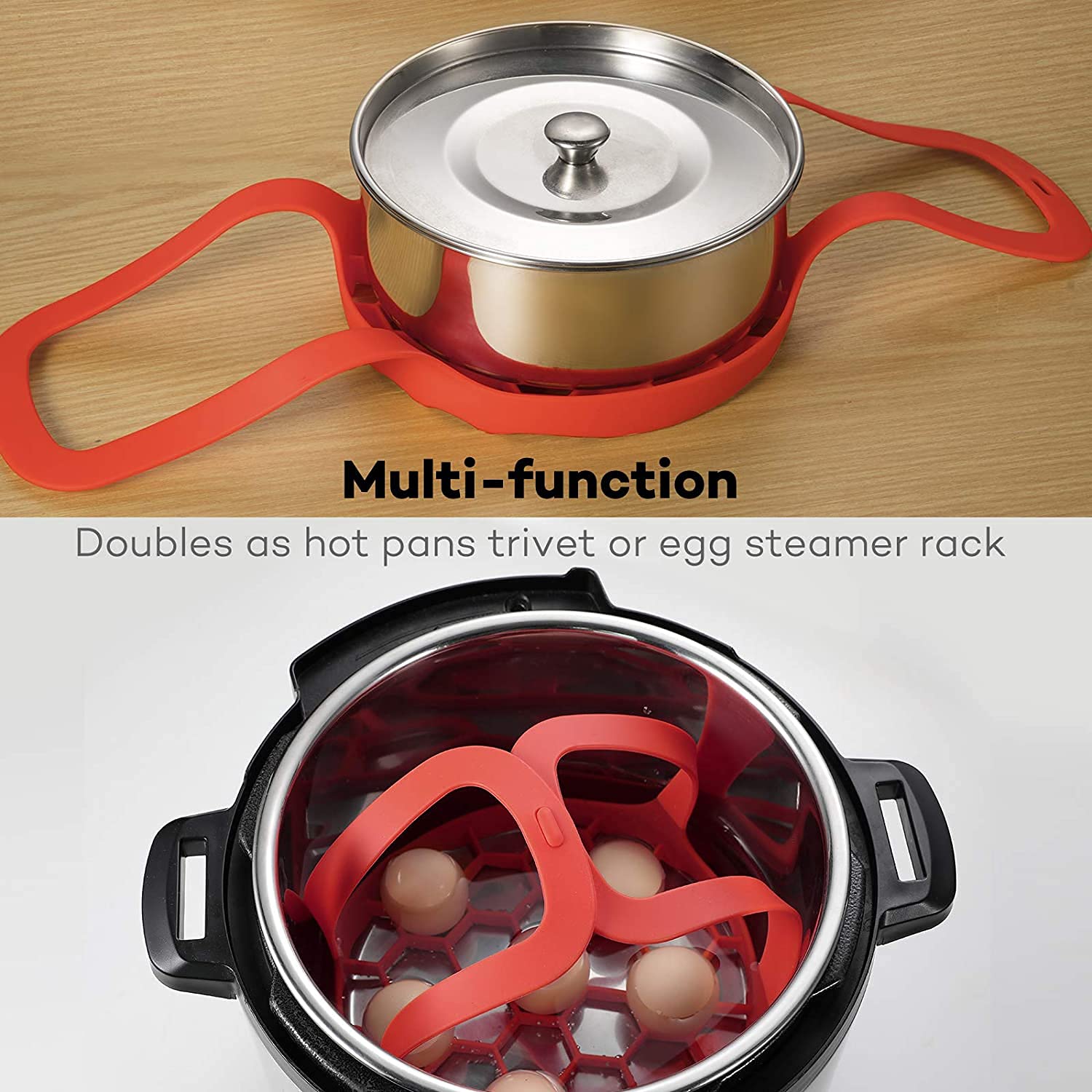 Goldlion silicone sling lifter fits 8-inch diameter for 5–6 qt cookers.