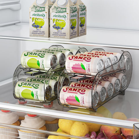 GoldOath drink organizer in fridge, front view showing accessible rolling design
