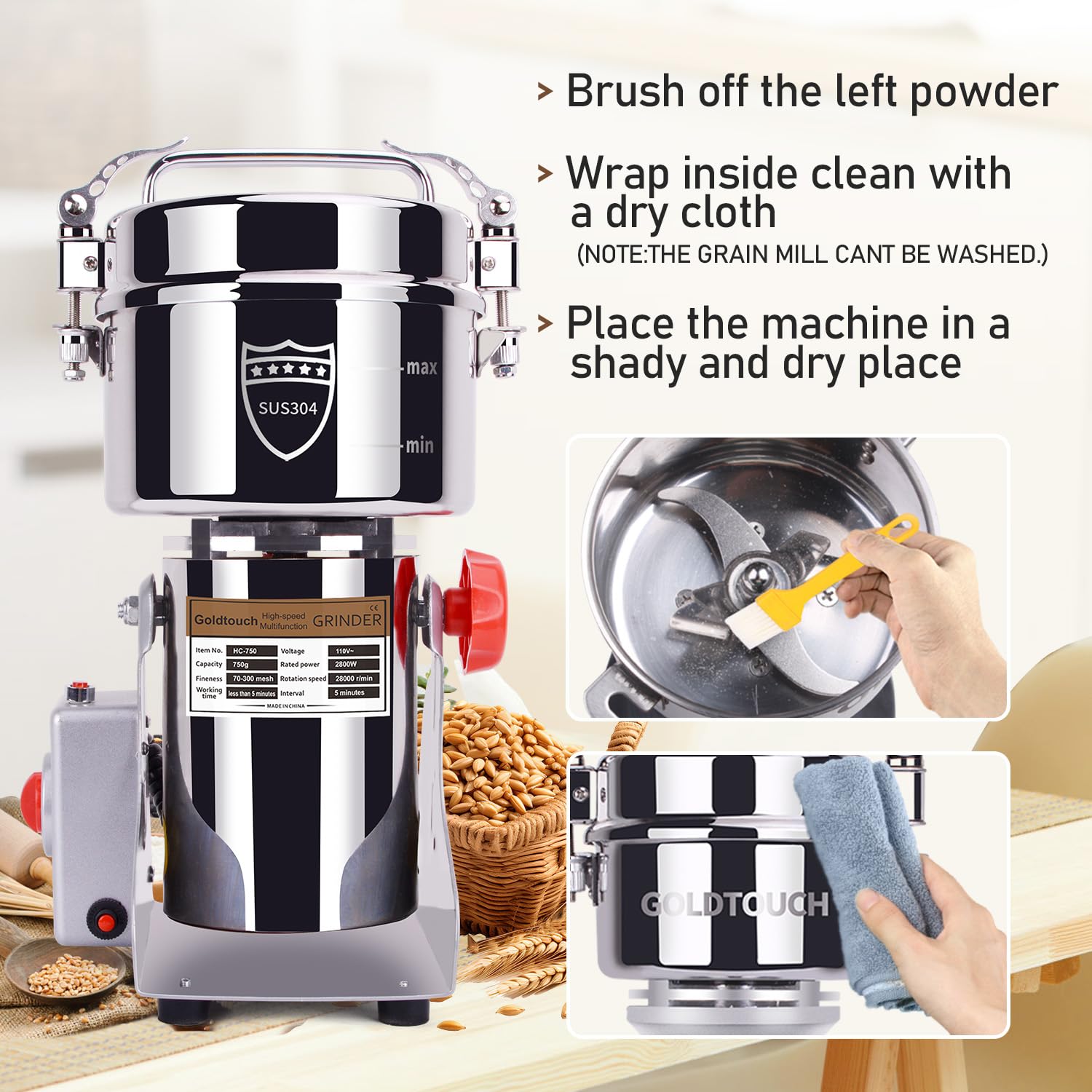 Goldtouch 750g grain mill grinder coffee beans ready to grind