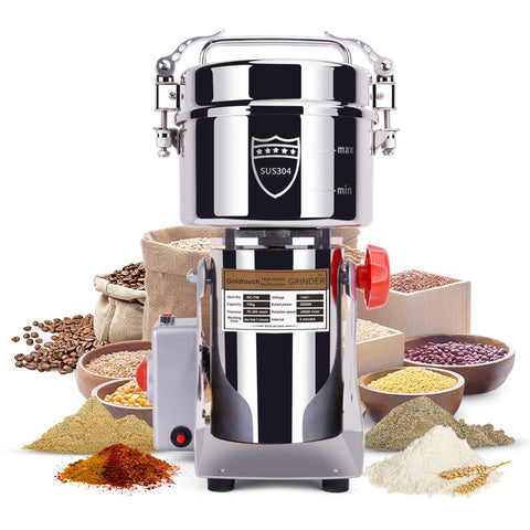 Goldtouch 750g grain mill grinder front view for fast dry grain processing