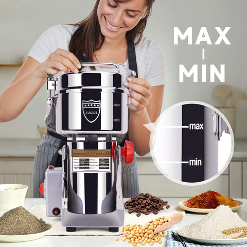 Goldtouch 750g grain mill grinder spice grinding capability shown