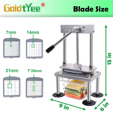 Goldtree labor-saving lever reduces effort during slicing tasks.
