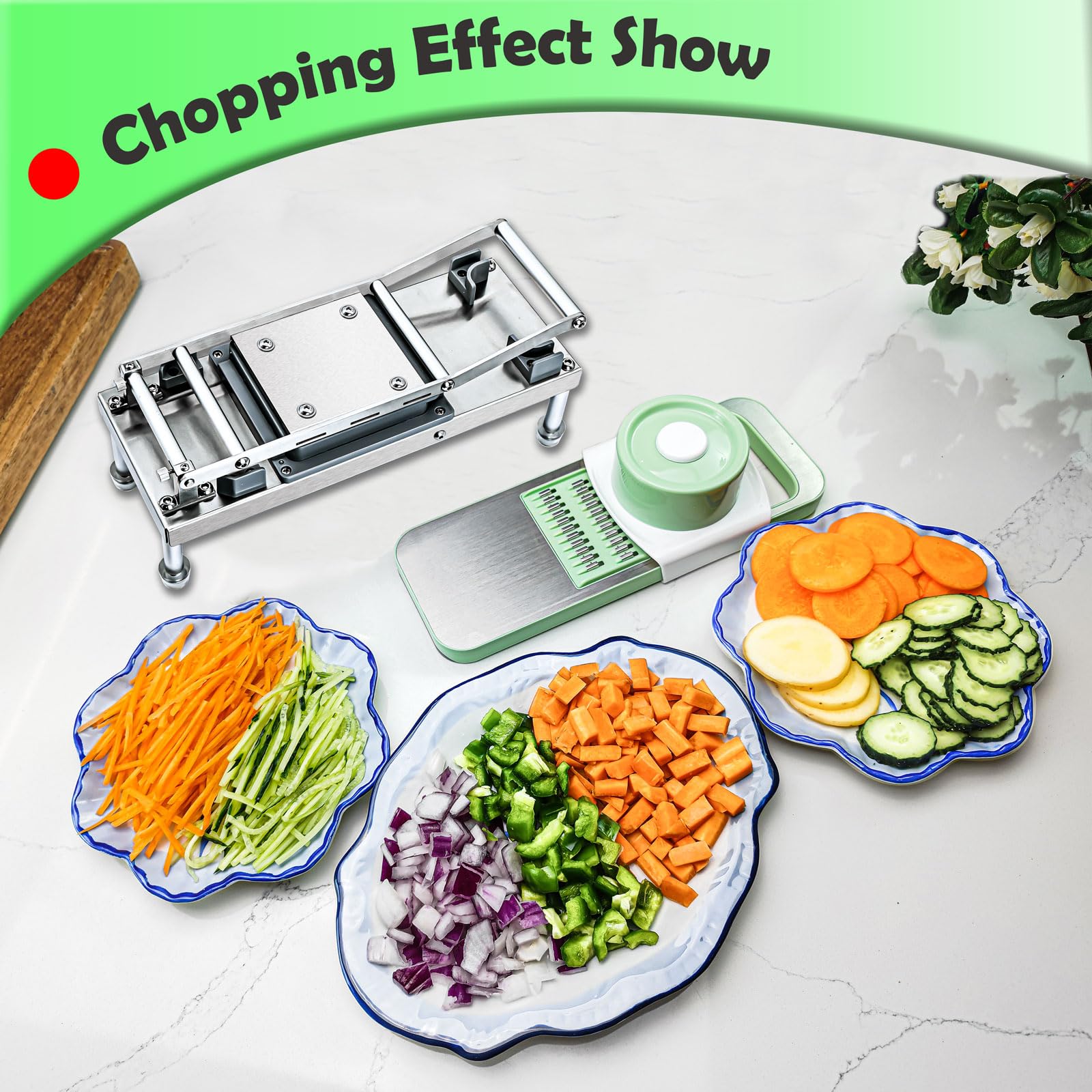 Goldtree Vegetable Chopper rust-resistant stainless steel blades stay sharp.