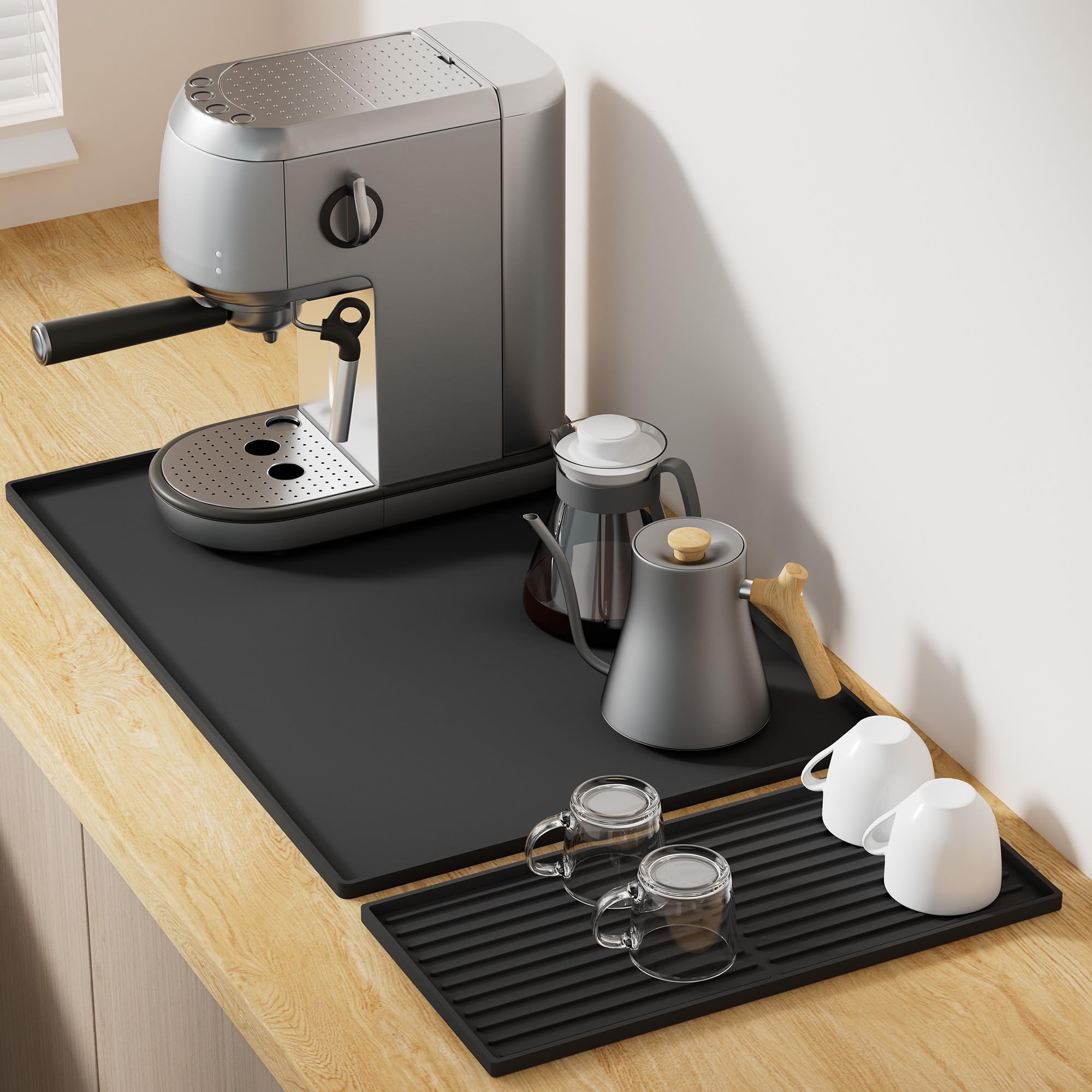 Golener silicone coffee mat set under coffee maker protects counters from heat and spills