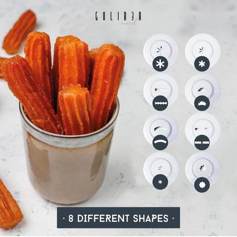 Goliber churro maker with detachable parts for simple disassembly.