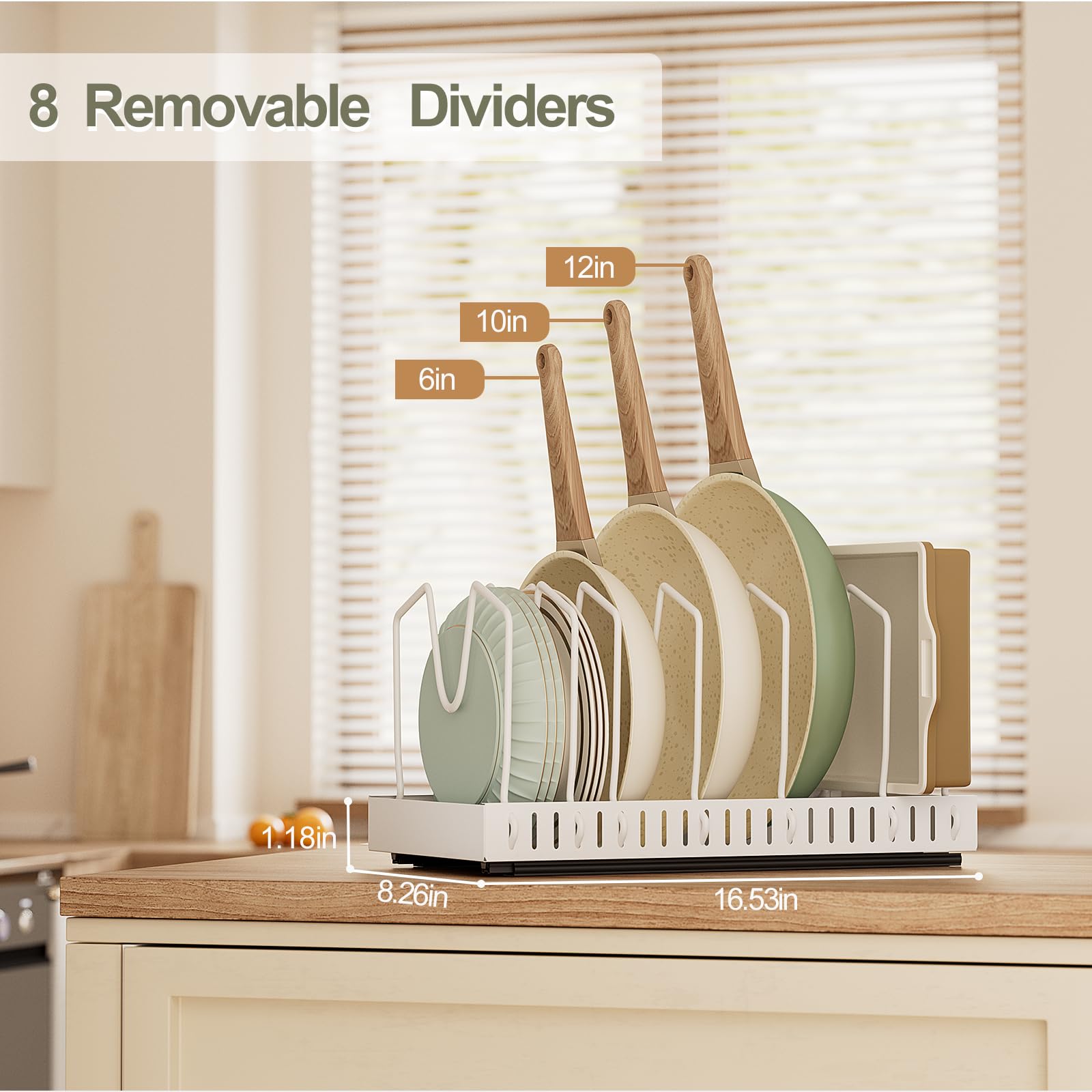 GoMaihe adjustable dividers fit 6–12 inch lids and pans for flexible storage