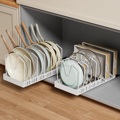 GoMaihe pull-out organizer for pots and pans keeps cookware within easy reach