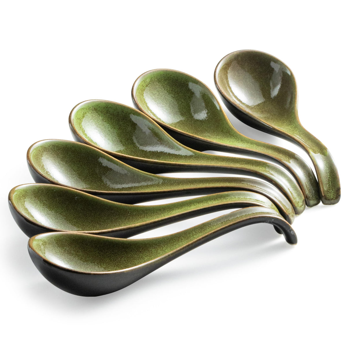 Gomakren Asian soup spoons with deep oval bowls for hearty soups at the table.