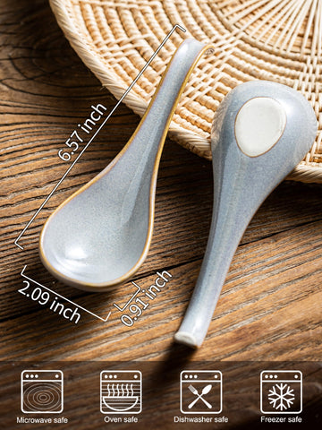 Gomakren Asian ceramic spoon set in gray with a comfortable grip.