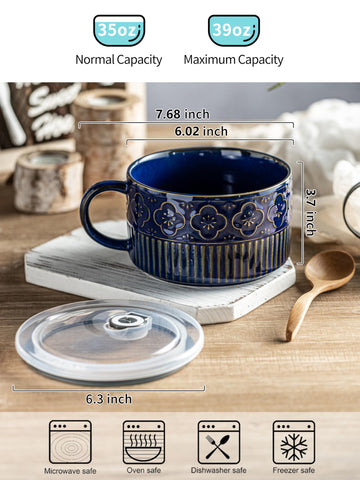 Gomakren ceramic ramen bowl with lid for noodles and broth without spills.