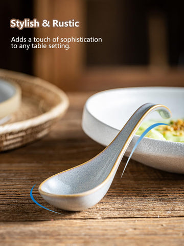 Gomakren Chinese spoons with glossy ceramic finish for elegant table setting.