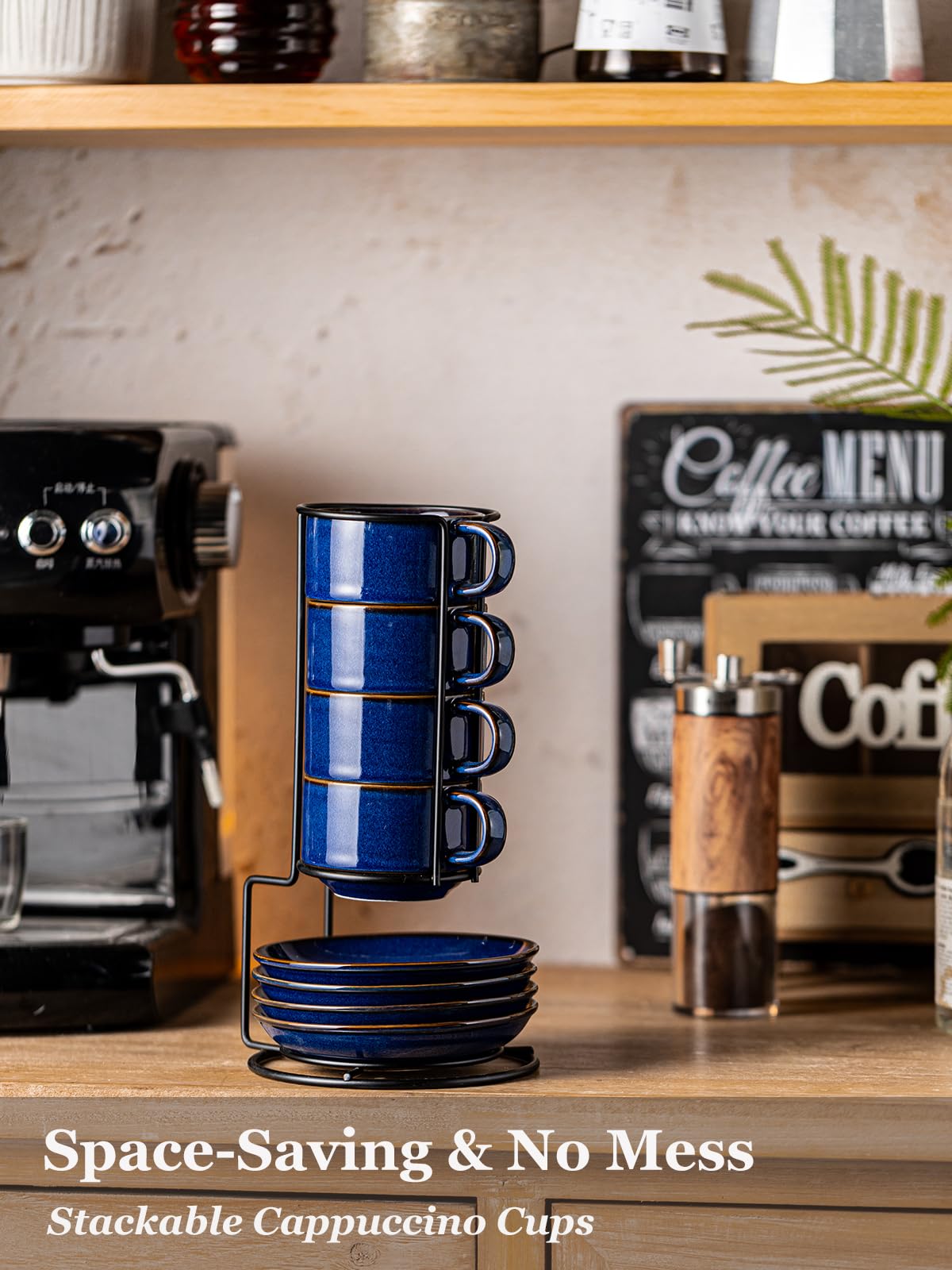 Gomakren cobalt-blue cups on a table ready for cafe-style moments