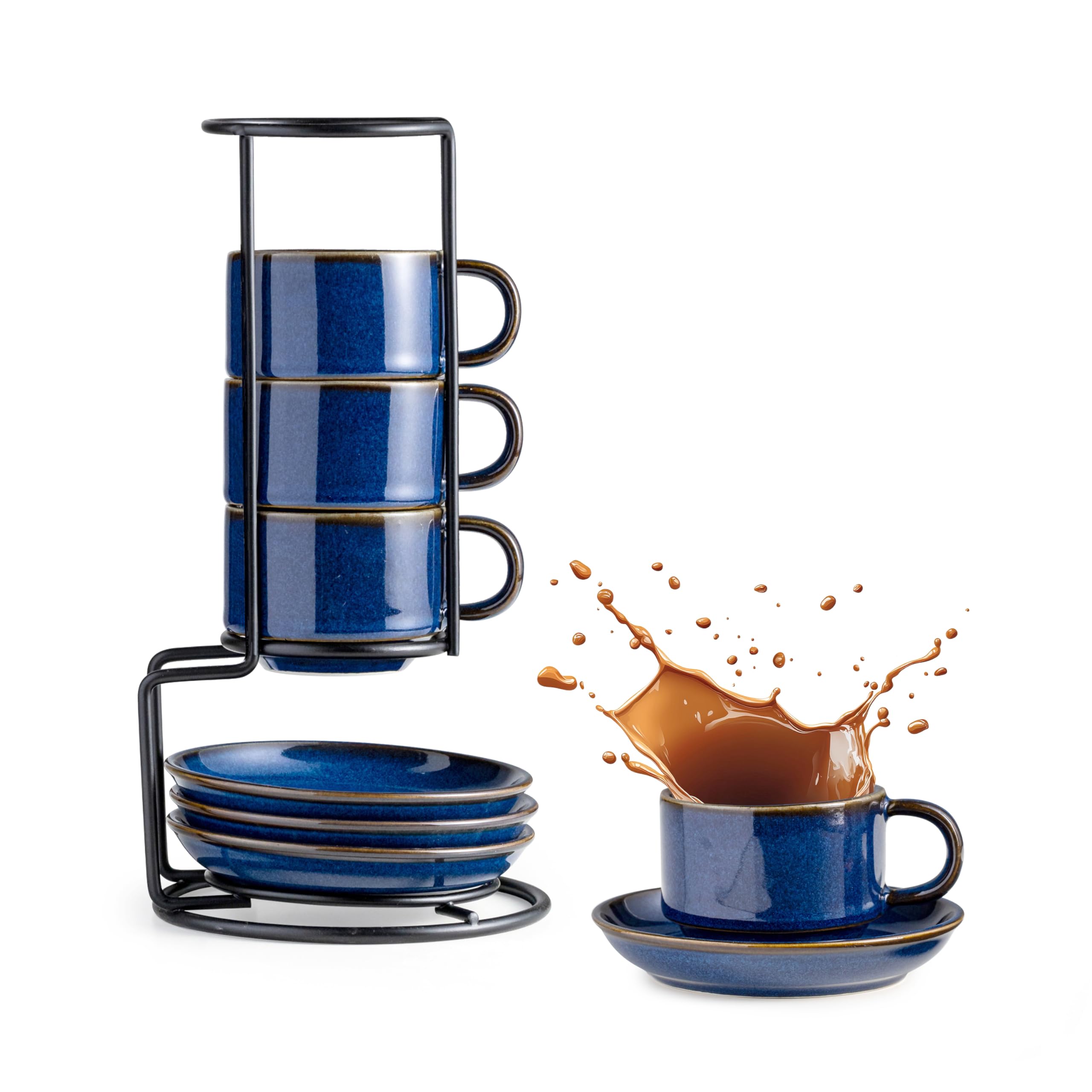 Gomakren espresso cups set of four with saucers for cohesive morning service.