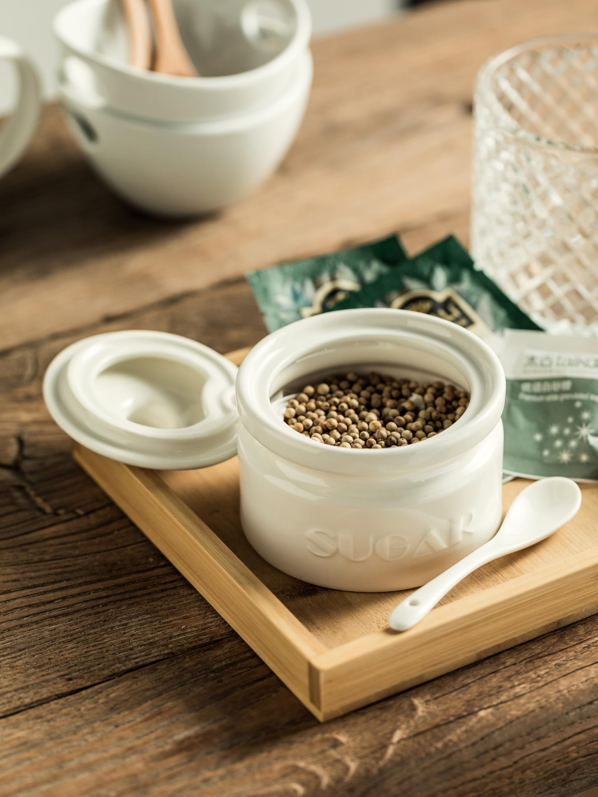 White ceramic finish complements coffee bars and kitchen decor